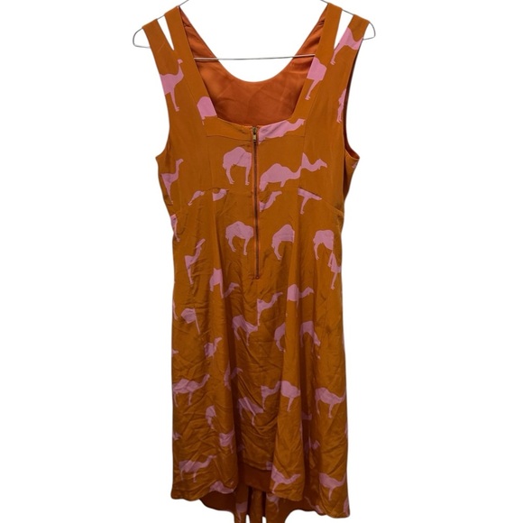 Anthropologie Charlotte Taylor Silk Camel Print Dress Size 2 - Picture 3 of 6